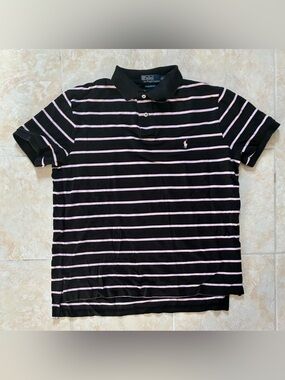 Ralph Lauren Black Polo with Pink Stripes